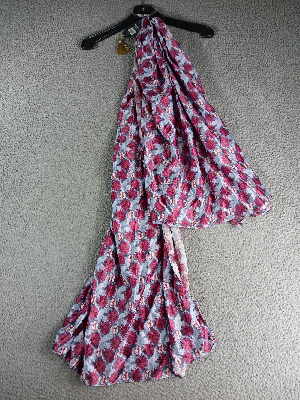 Izzy & Liv Bridgerton Poly Satin Scarf 35x70 NWT Floral Blue Pink Hair Neck